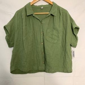 Old Navy Green Lightweight Button Up Short Sleeve Shirt Size L